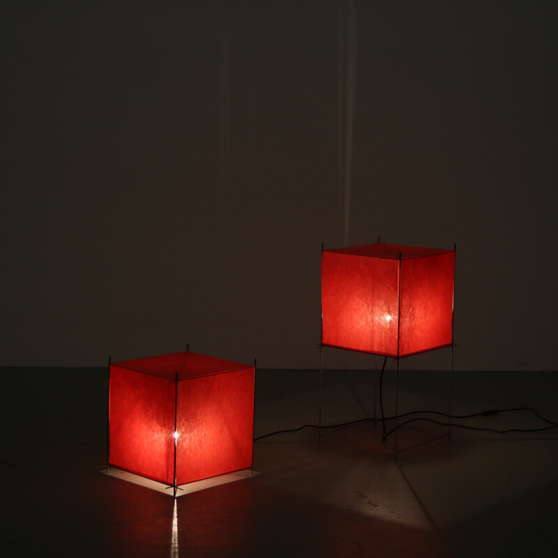 Pair of vintage “Lotek” lamps in metal and fabric by Benno Premsela for Hollands Licht, Netherlands 1980
