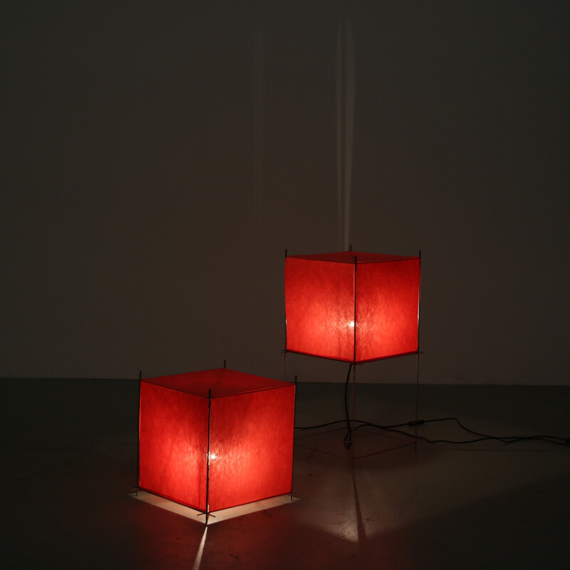 Pair of vintage “Lotek” lamps in metal and fabric by Benno Premsela for Hollands Licht, Netherlands 1980
