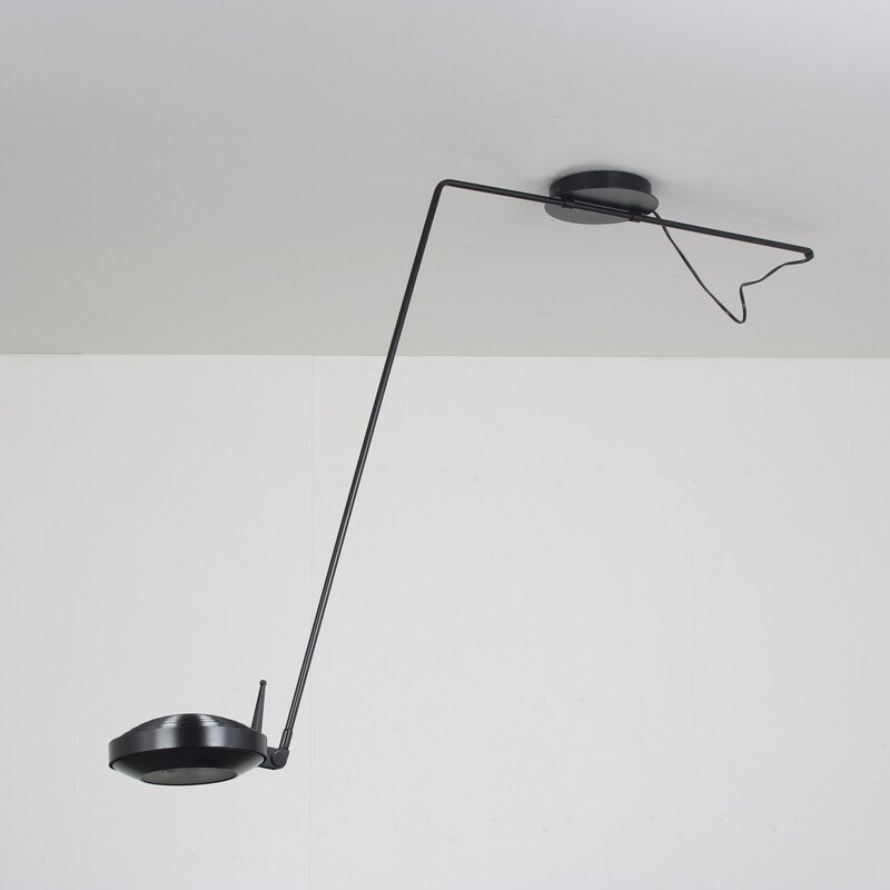 Vintage black lacquered metal ceiling lamp by Tommaso Cimini for Lumina, Italy 1978