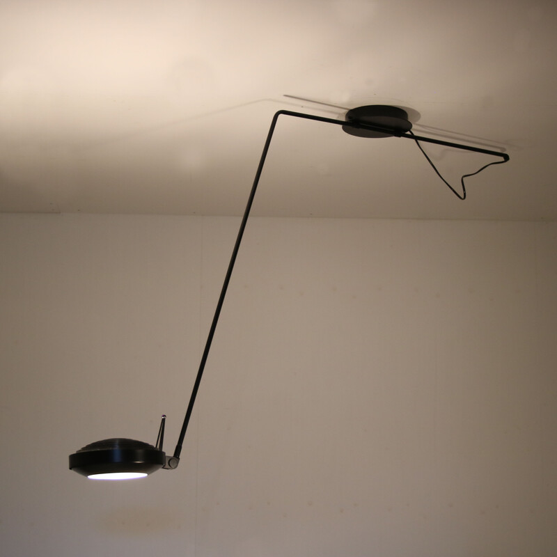 Vintage black lacquered metal ceiling lamp by Tommaso Cimini for Lumina, Italy 1978