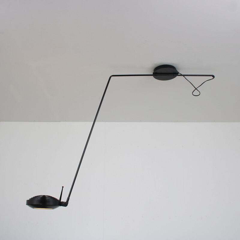 Vintage black lacquered metal ceiling lamp by Tommaso Cimini for Lumina, Italy 1978