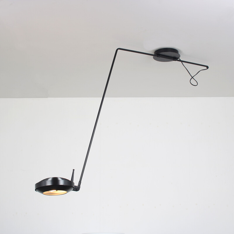 Vintage black lacquered metal ceiling lamp by Tommaso Cimini for Lumina, Italy 1978