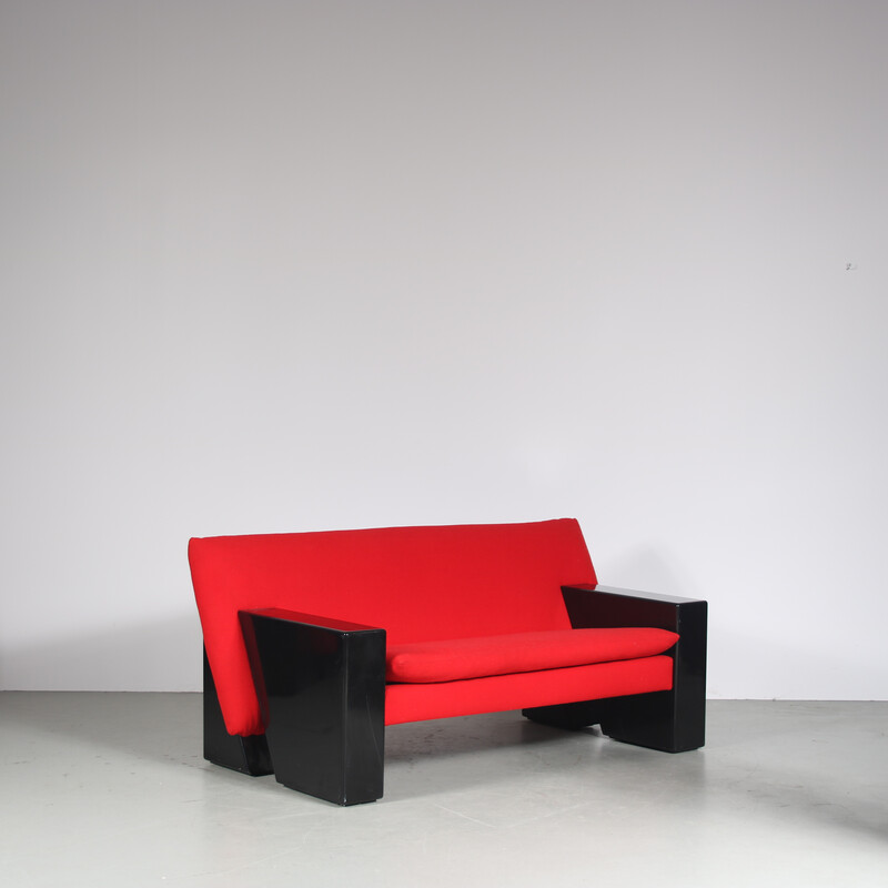 Vintage 2-seater “Sandwich” sofa in wood and fabric by Peter van der Ham for Artifort, Netherlands 1980