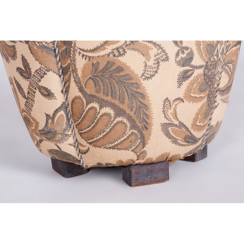 Vintage Art Deco stool in wood and fabric, Czechoslovakia 1930