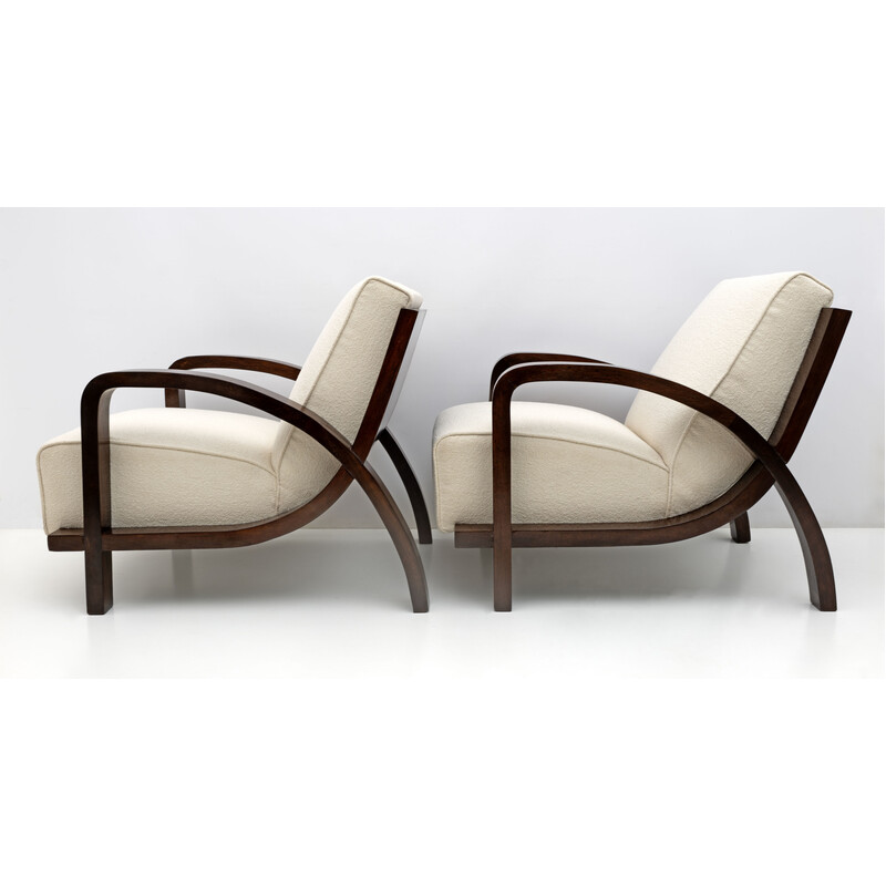 Pair of vintage Art Deco walnut armchairs, Italy 1930