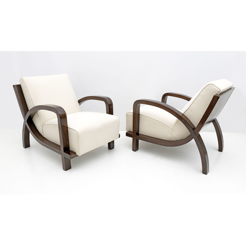 Pair of vintage Art Deco walnut armchairs, Italy 1930