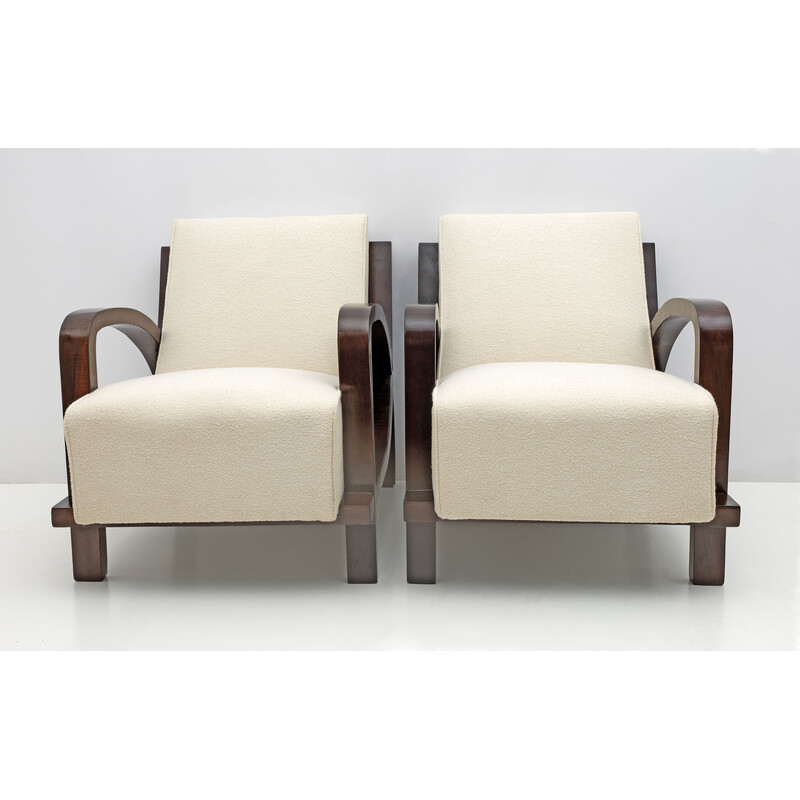 Pair of vintage Art Deco walnut armchairs, Italy 1930