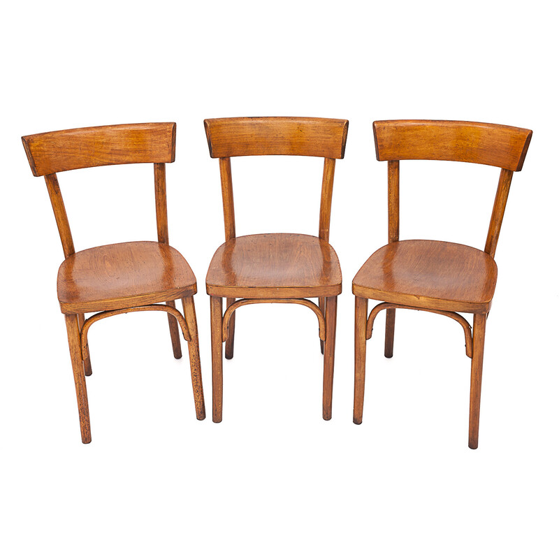 Set of 6 vintage beech bistro chairs, 1920