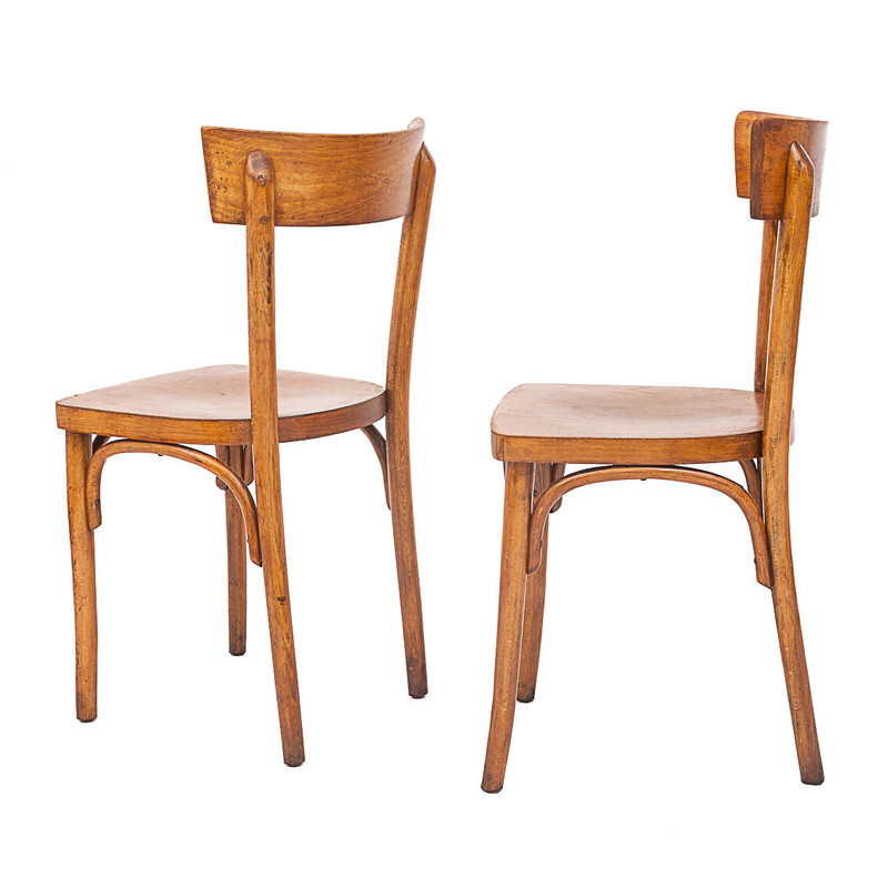 Set of 6 vintage beech bistro chairs, 1920