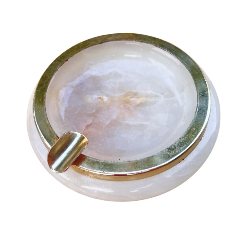 Vintage alabaster and brass ashtray, Italy 1970