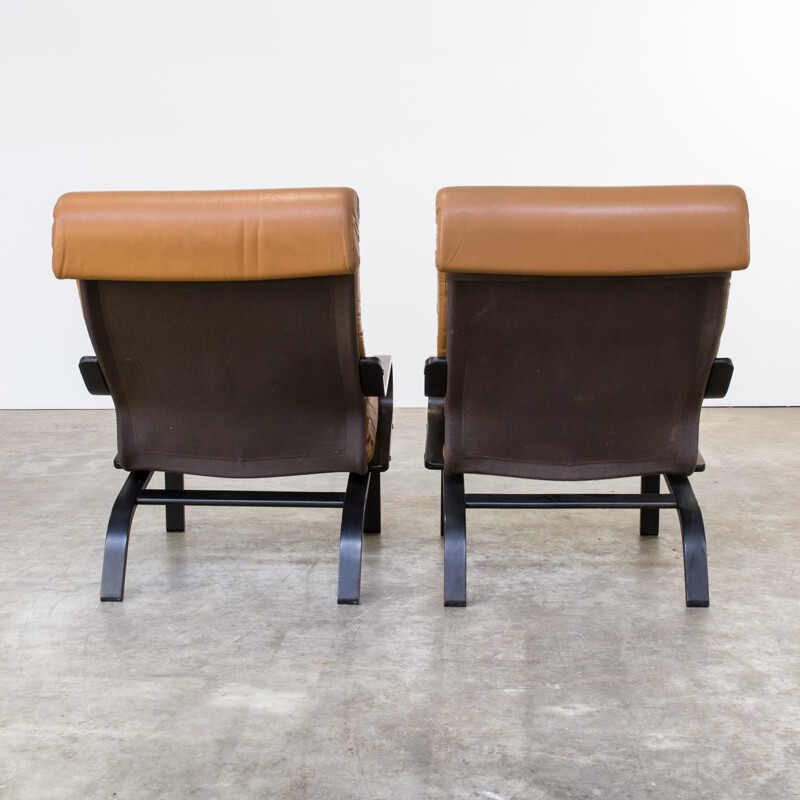 Paire de fauteuils vintage en cuir cognac - 1970