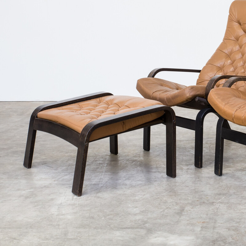 Pair of vintage cognac leather armchairs - 1970s