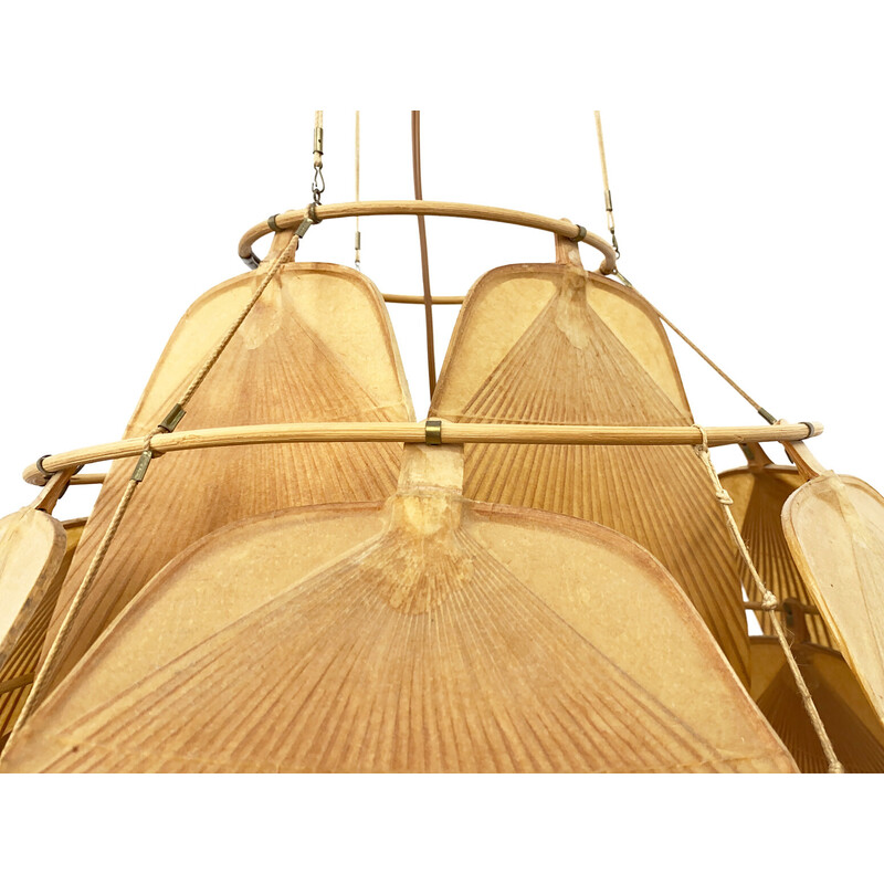 Lampada a sospensione vintage "Uchiwa Ju-Ku" in bambù di Ingo Maurer per M-Design, 1970