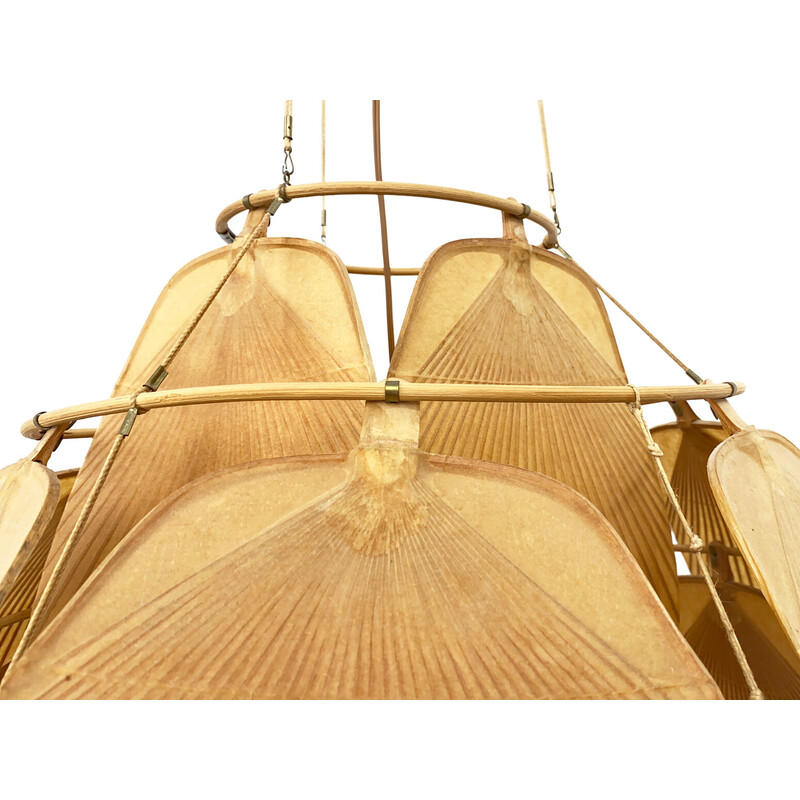 Vintage "Uchiwa Ju-Ku" bamboo pendant lamp by Ingo Maurer for M-Design, 1970