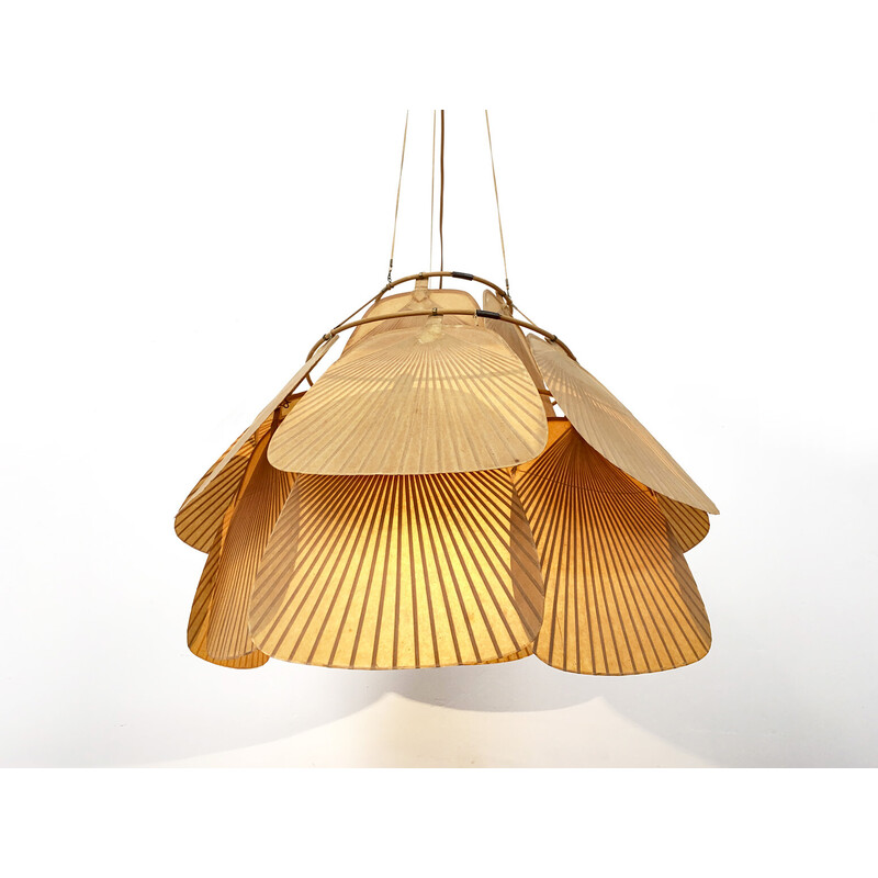 Vintage "Uchiwa Ju-Ku" bamboo pendant lamp by Ingo Maurer for M-Design, 1970