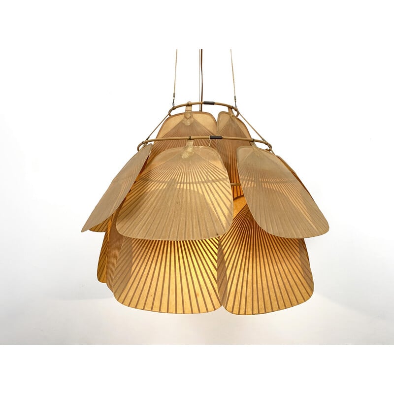 Vintage "Uchiwa Ju-Ku" bamboo pendant lamp by Ingo Maurer for M-Design, 1970