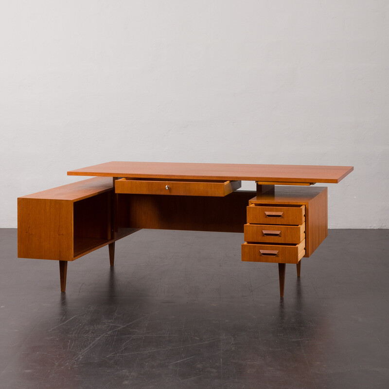 Vintage teak L-shaped executive desk by Joseph Bachleitne, Germany 1970