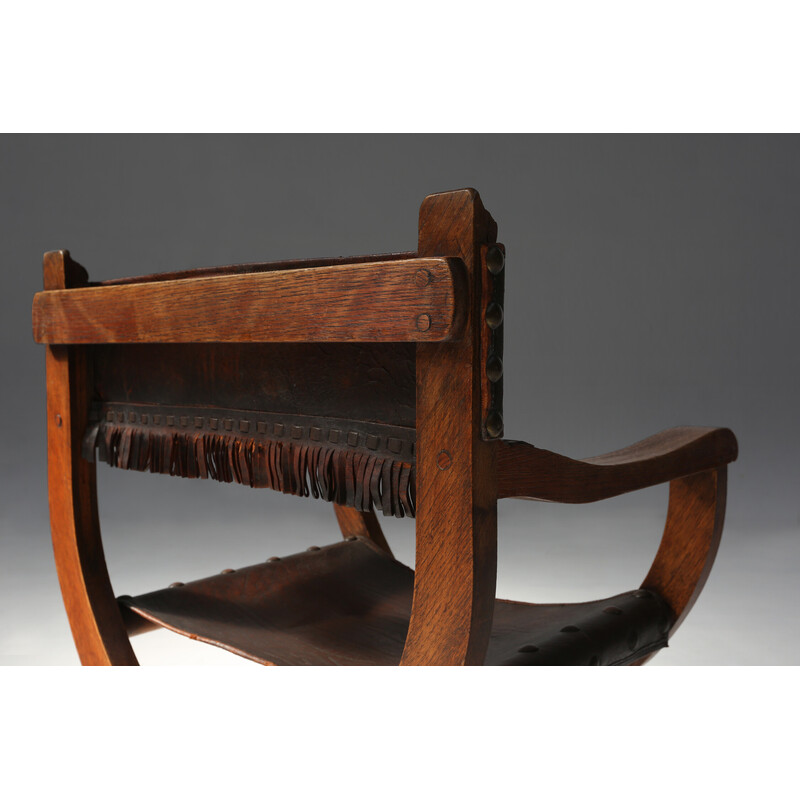Vintage throne armchair in oak wood, 1890