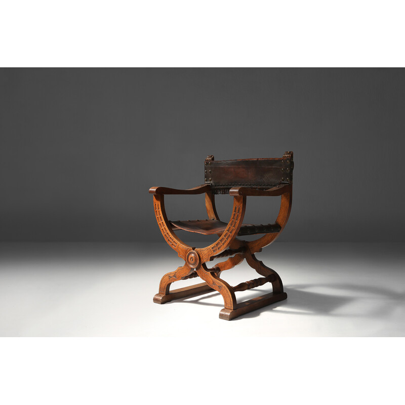 Vintage throne armchair in oak wood, 1890