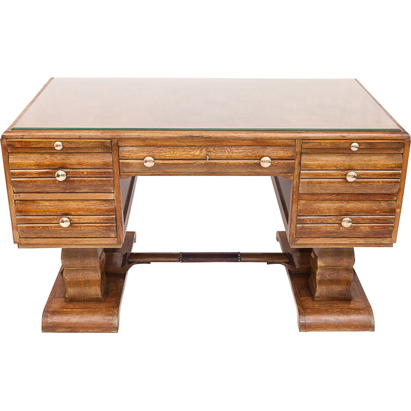 Vintage Art Deco oak desk by Charles Dudouyt, 1930