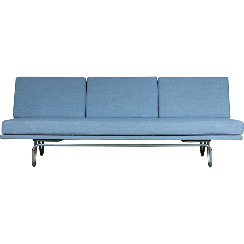 Vintage 3-seater sofa in gray metal and light blue fabric, Netherlands 1950