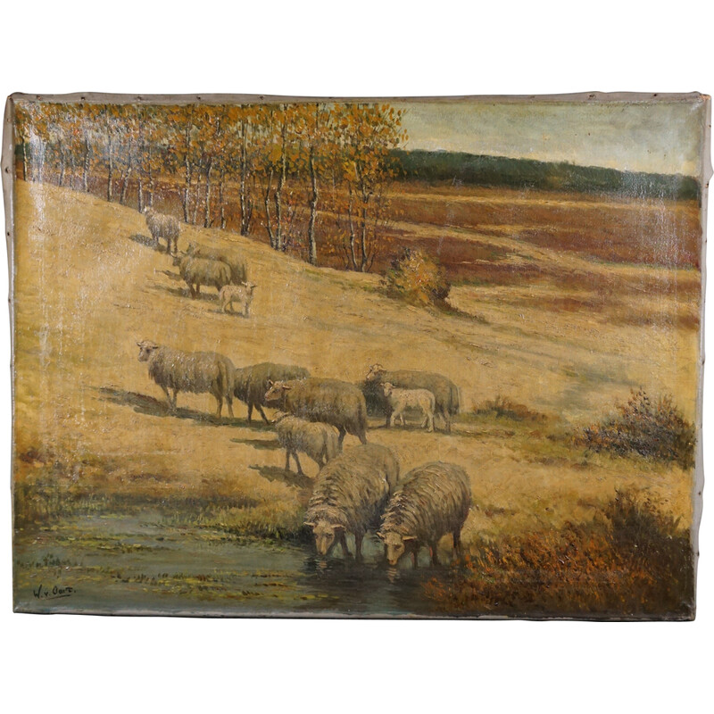 Vintage painting with an old Dutch meadow landscape for ByThijs