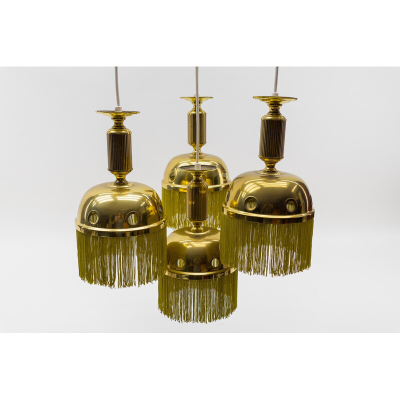 Vintage pendant lamp in brass and silk ropes, 1960