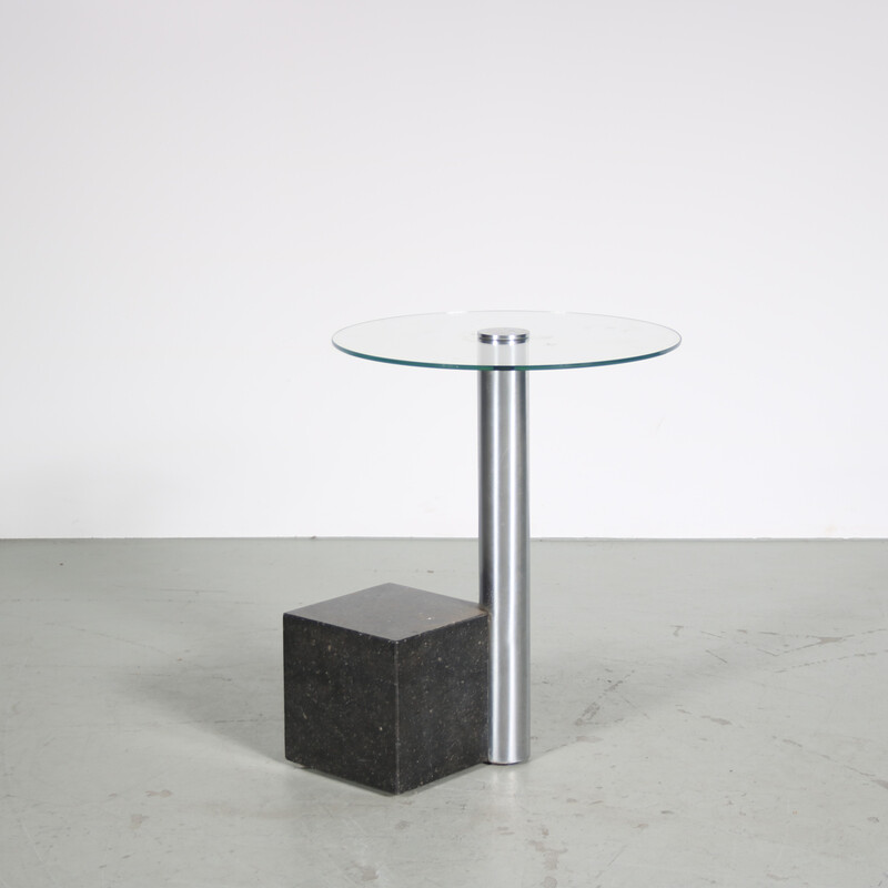 Vintage “Hk-2” side table in black granite and metal by Hank Kwint for Metaform, Netherlands 1980