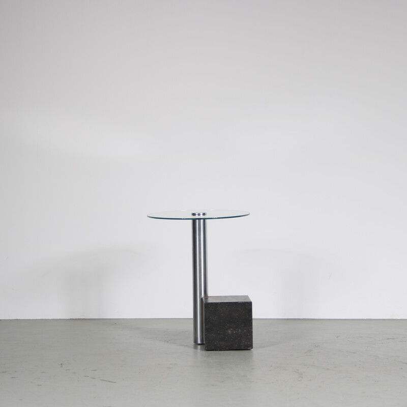 Table d'appoint vintage "Hk-2" en granit noir et métal par Hank Kwint pour Metaform, Pays-Bas 1980