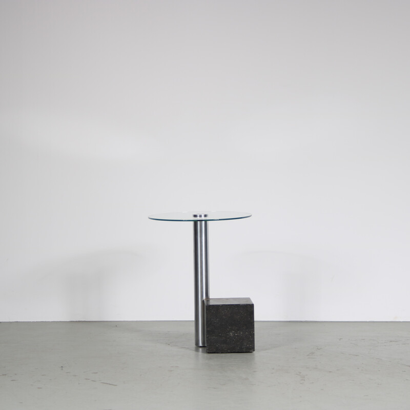 Vintage “Hk-2” side table in black granite and metal by Hank Kwint for Metaform, Netherlands 1980