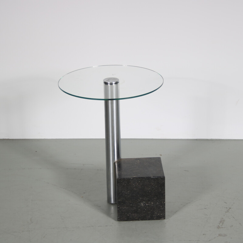 Table d'appoint vintage "Hk-2" en granit noir et métal par Hank Kwint pour Metaform, Pays-Bas 1980