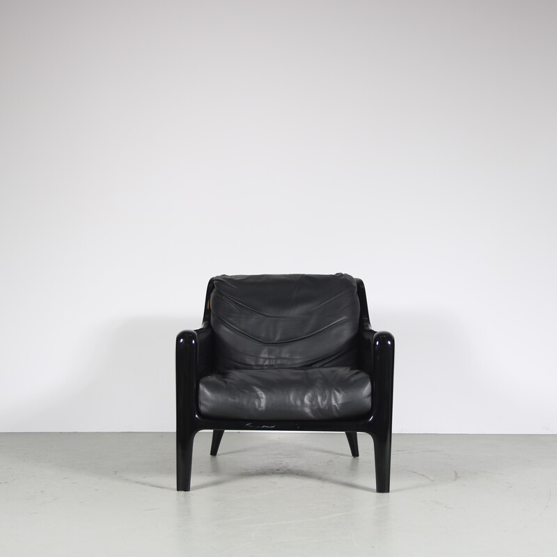 Vintage “Cocca” armchair in black plastic and cushion by Carlo Colombo for Arflex, Italy 2000