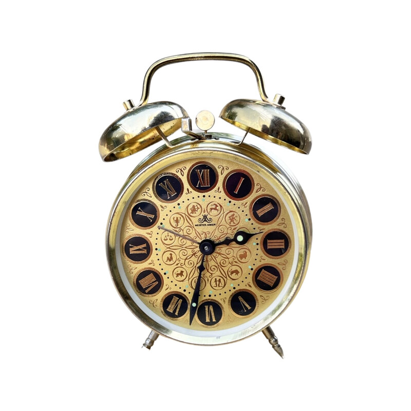 Vintage mechanical brass alarm clock for Meister-Anker, Germany 1970