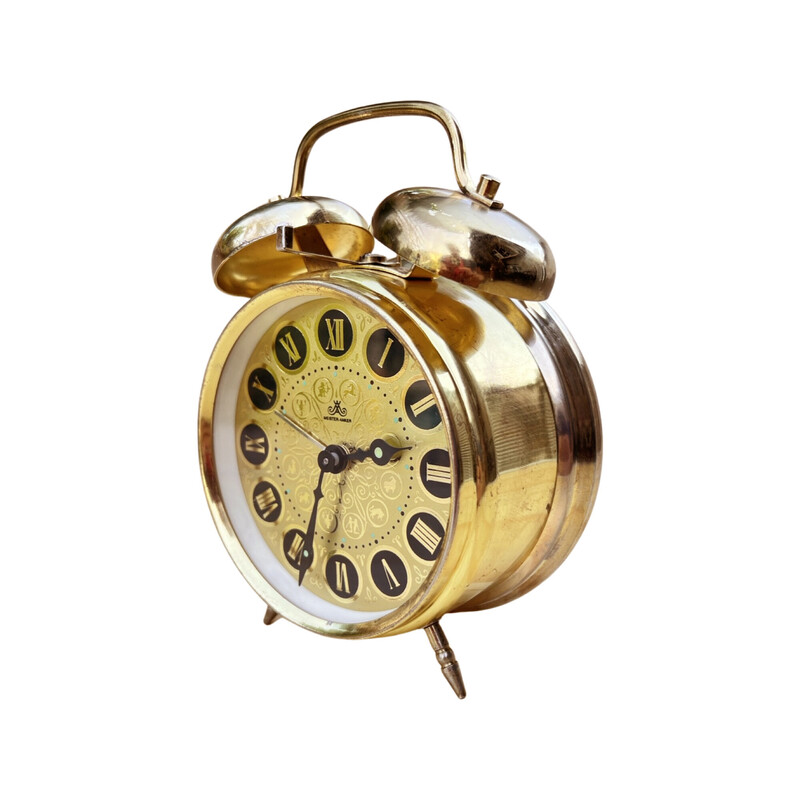 Vintage mechanical brass alarm clock for Meister-Anker, Germany 1970