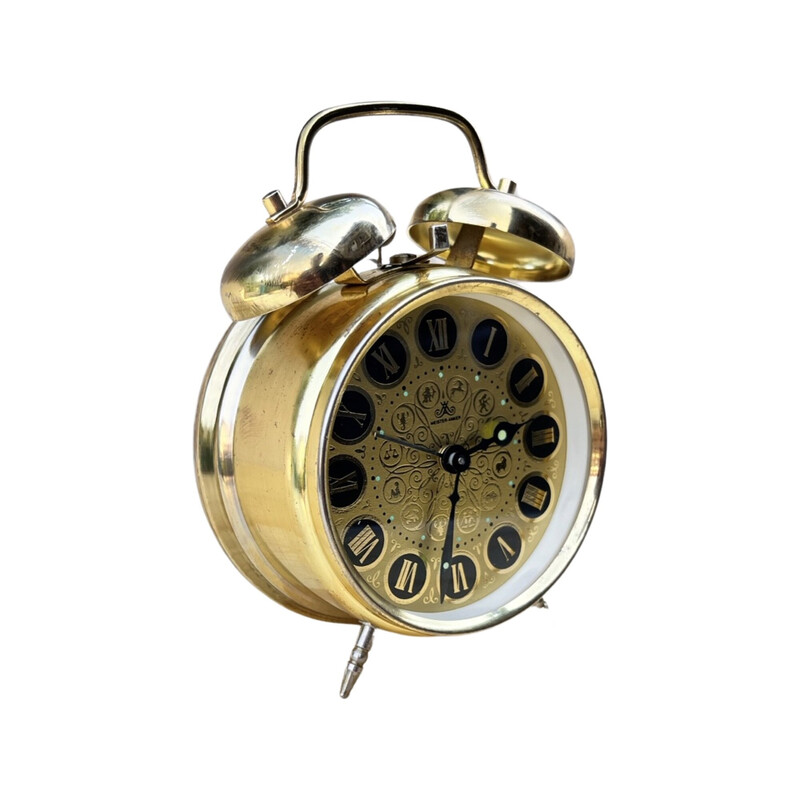 Vintage mechanical brass alarm clock for Meister-Anker, Germany 1970