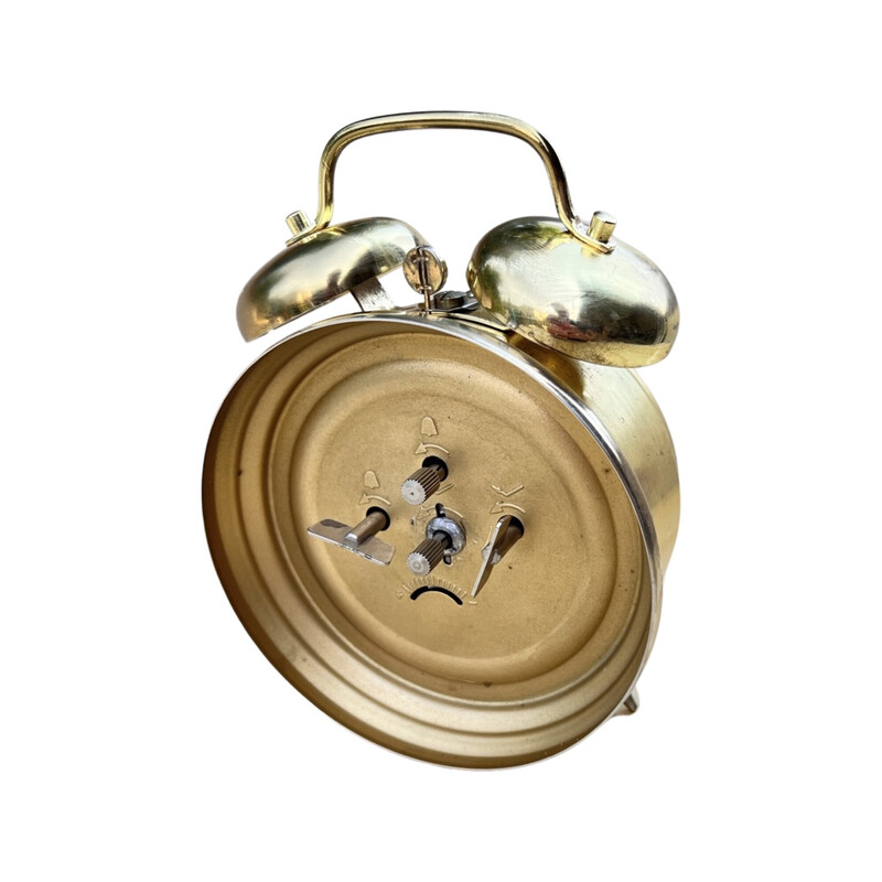 Vintage mechanical brass alarm clock for Meister-Anker, Germany 1970