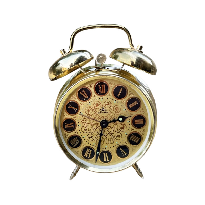 Vintage mechanical brass alarm clock for Meister-Anker, Germany 1970