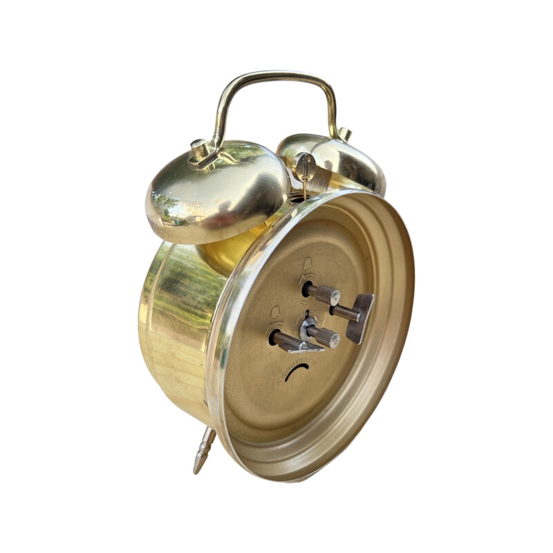Vintage mechanical brass alarm clock for Meister-Anker, Germany 1970