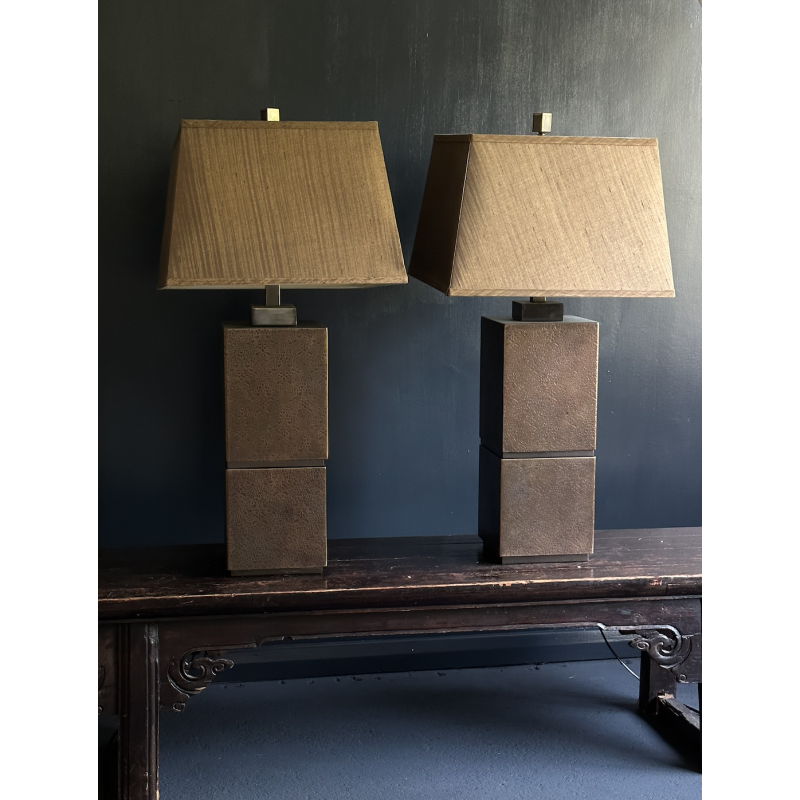 Pair of vintage Chinese lamps in patinated bronze