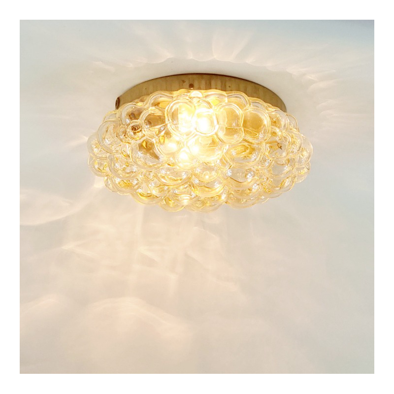 Vintage amber bubbled glass ceiling lamp by Helena Tynell for Limburg, Germany 1960