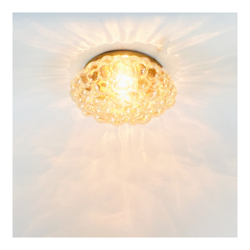 Vintage amber bubbled glass ceiling lamp by Helena Tynell for Limburg, Germany 1960