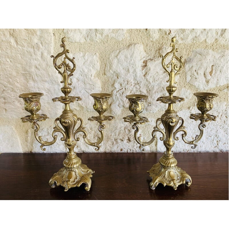 Pair of vintage bronze candelabras