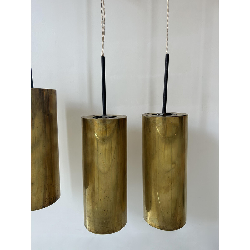 Set of 3 vintage pendant lamp in solid brass, France 1960