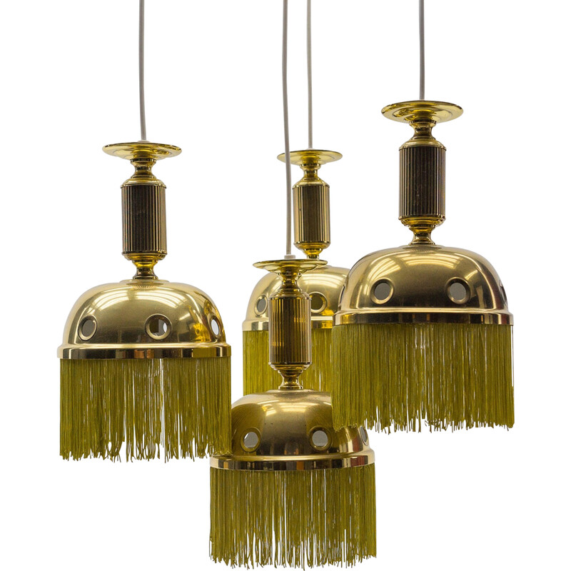 Vintage pendant lamp in brass and silk ropes, 1960