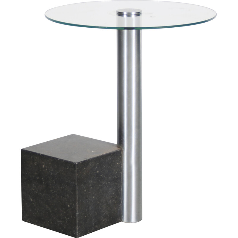 Table d'appoint vintage "Hk-2" en granit noir et métal par Hank Kwint pour Metaform, Pays-Bas 1980