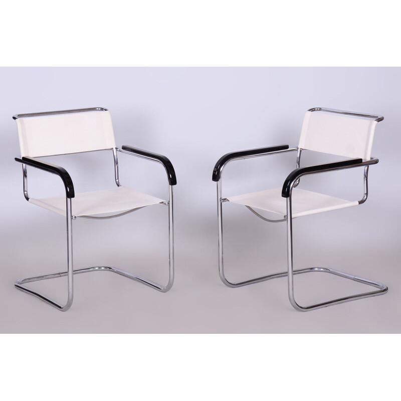 Pair of vintage Bauhaus armchairs in chromed steel by Marcel Breuer for Thonet, Czechoslovakia 1930