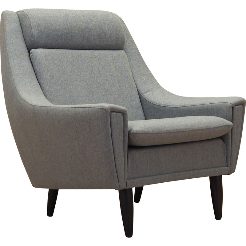 Vintage gray armchair in wood and fabric, Denmark 1970