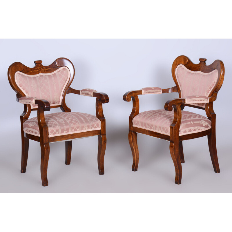 Vintage Biedermeier oak and walnut seating set, Austria 1840