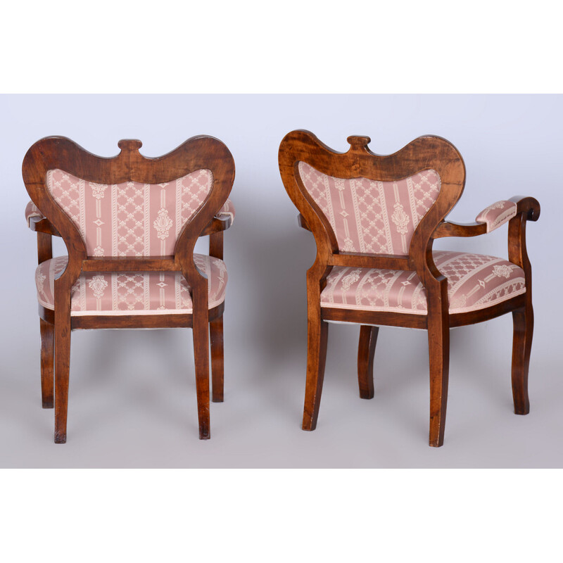 Conjunto de assentos Biedermeier vintage em carvalho e nogueira, Áustria 1840