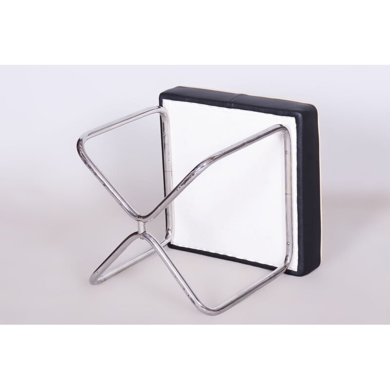 Vintage Bauhaus stool in chrome steel and leather by Marcel Breuer for Mücke Melder, Czechoslovakia 1930